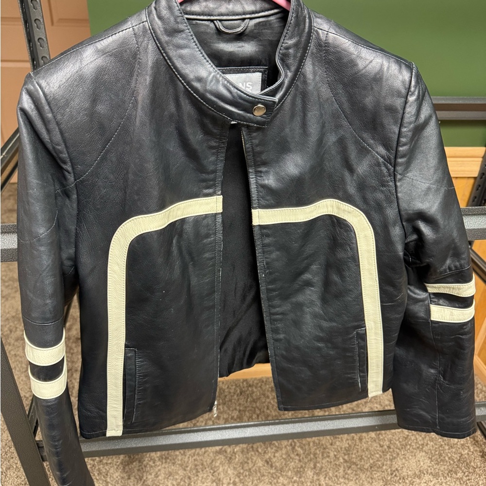 Wilsons Real Leather Black and Cream Jacket
